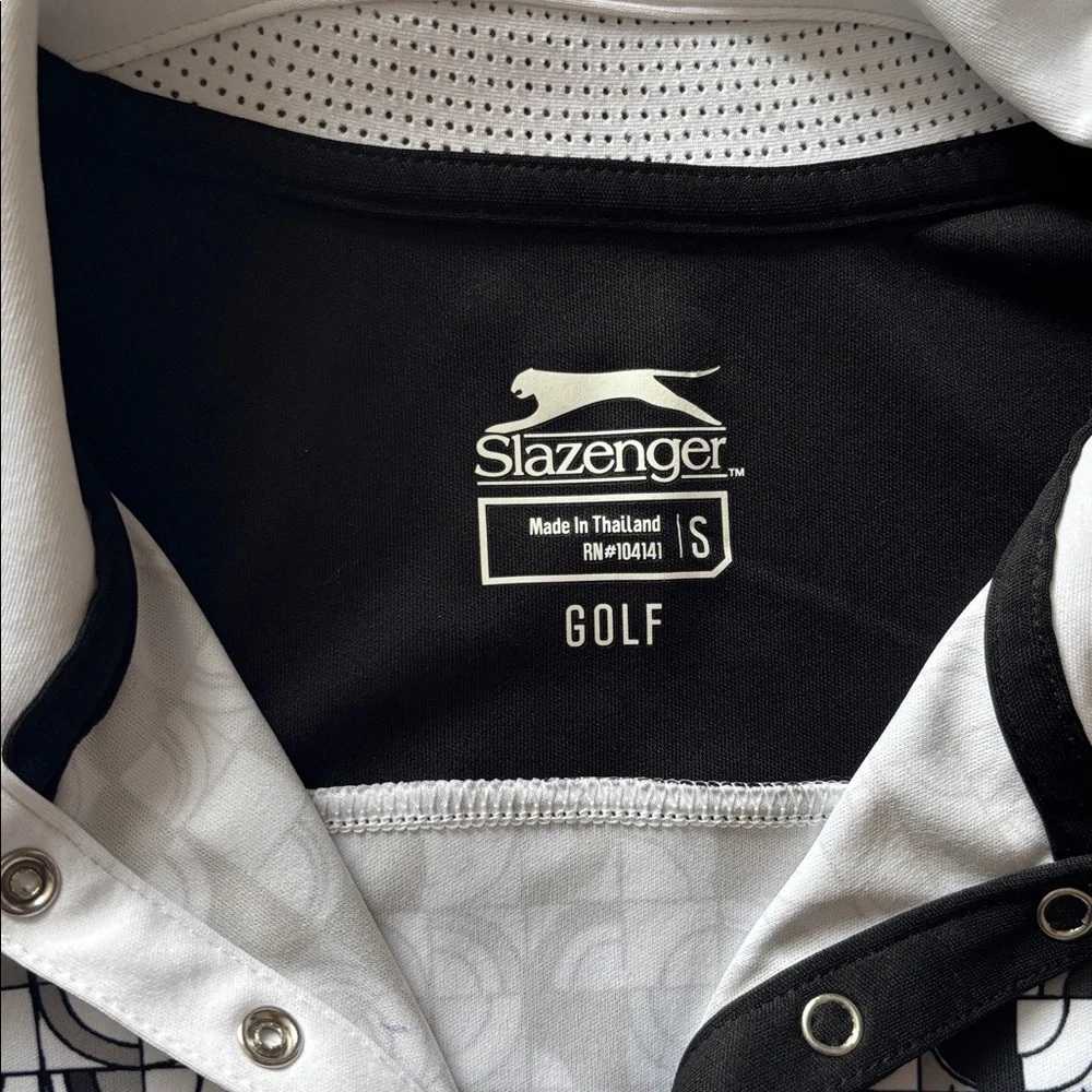 Slazenger Black White Blue Green Sleeveless Geometric Pattern Golf Polo small - Picture 4 of 7